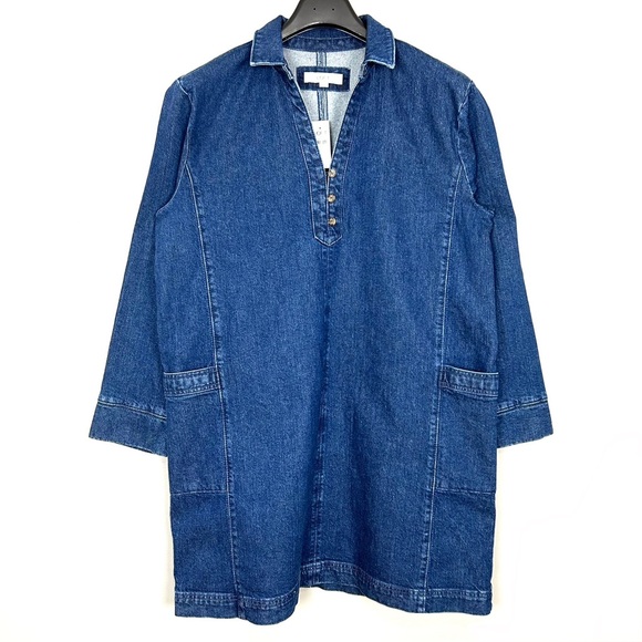 LOFT Denim Pocket Shift Dress Women’s Size XL Boho Western Rodeo Festival Cotton - Picture 3 of 11